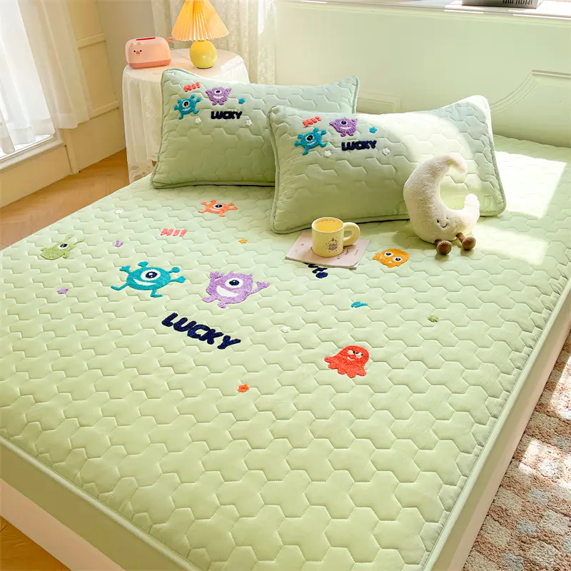 Premium Quilted Antibacterial Mattress Cover Protector - Towel Embroidered, Breathable Comfort for a Cozy Night's Sleep