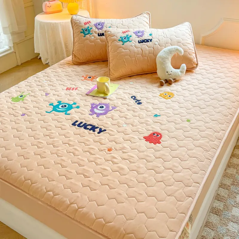 Premium Quilted Antibacterial Mattress Cover Protector - Towel Embroidered, Breathable Comfort for a Cozy Night's Sleep