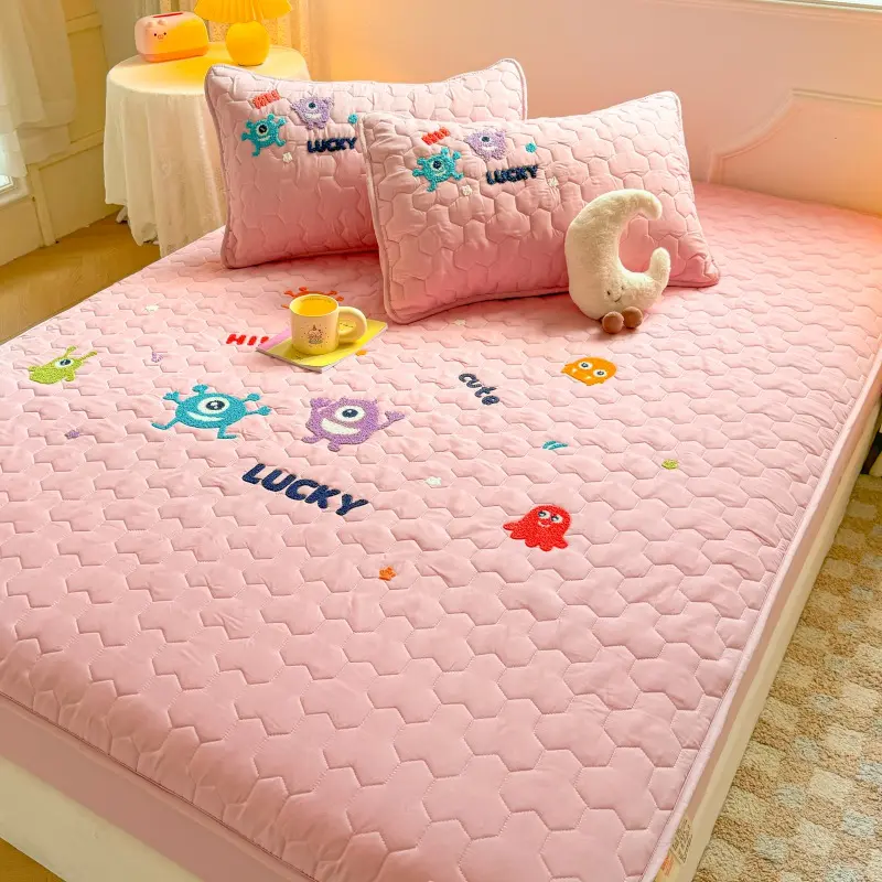 Premium Quilted Antibacterial Mattress Cover Protector - Towel Embroidered, Breathable Comfort for a Cozy Night's Sleep