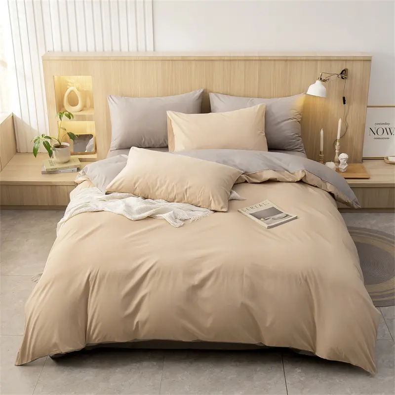 100% Cotton Simple Plain Bedding Set 3Pcs, 1 Duvet Cover with Zipper, 2 Pillow Cases,Easy Care,1 and 2 People Bed Sizes