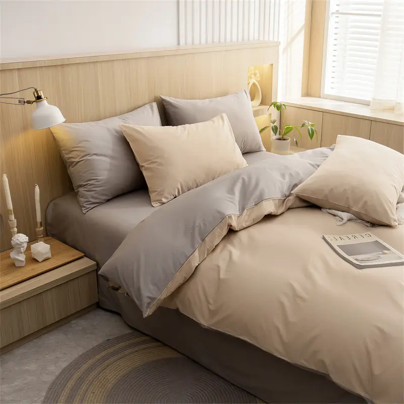100% Cotton Simple Plain Bedding Set 3Pcs, 1 Duvet Cover with Zipper, 2 Pillow Cases,Easy Care,1 and 2 People Bed Sizes