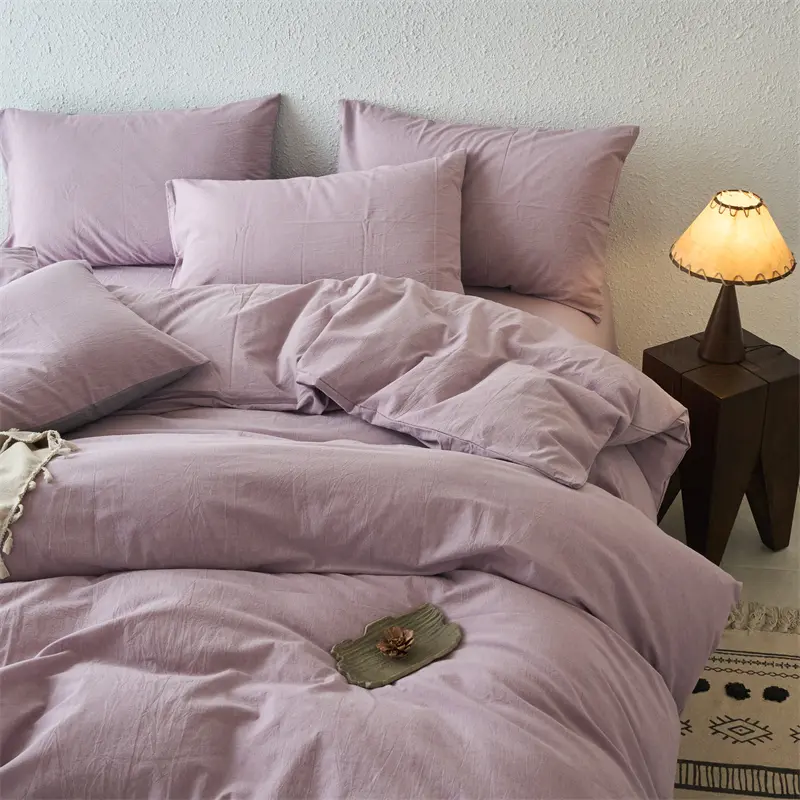 Luxury 100% Washed Cotton Yarn-Dyed Solid Color 3-Piece Duvet Cover Set (1 Duvet Cover + 2 Pillowcases), Ultra-Soft Bedding Set