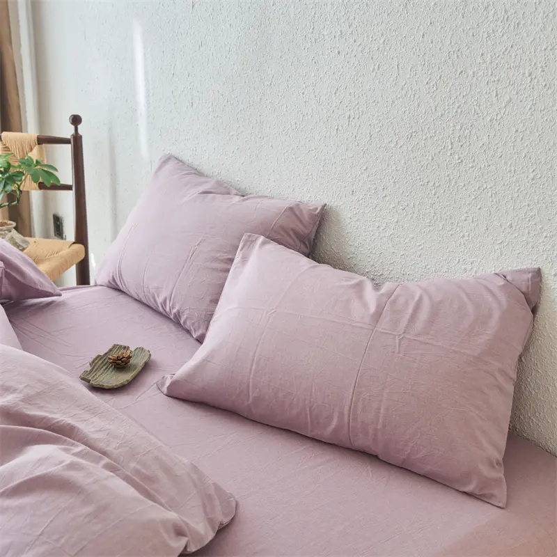 Luxury 100% Washed Cotton Yarn-Dyed Solid Color 3-Piece Duvet Cover Set (1 Duvet Cover + 2 Pillowcases), Ultra-Soft Bedding Set