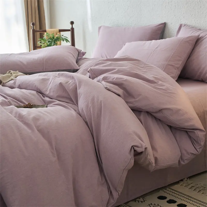 Luxury 100% Washed Cotton Yarn-Dyed Solid Color 3-Piece Duvet Cover Set (1 Duvet Cover + 2 Pillowcases), Ultra-Soft Bedding Set