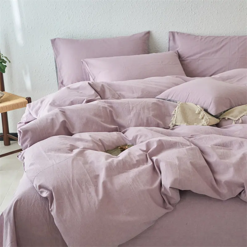 Luxury 100% Washed Cotton Yarn-Dyed Solid Color 3-Piece Duvet Cover Set (1 Duvet Cover + 2 Pillowcases), Ultra-Soft Bedding Set