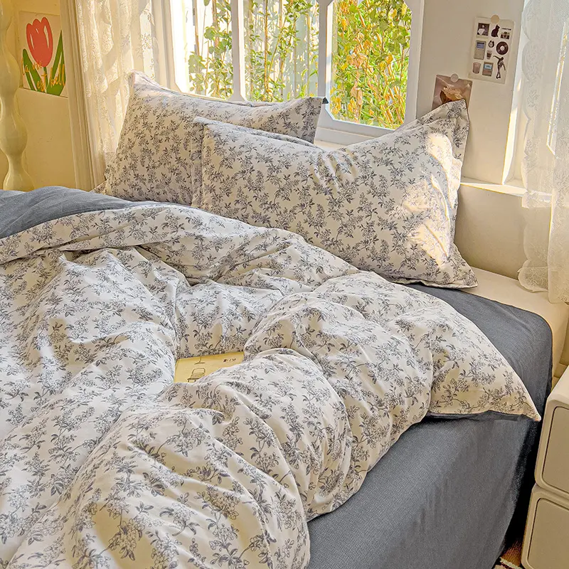 Pastel Fresh Floral Super Soft 100% Cotton Bedding Set  3Pcs-1 Duvet Cover 2 Pillowcases,Skin-friendly Comfortable,Quilt Cover