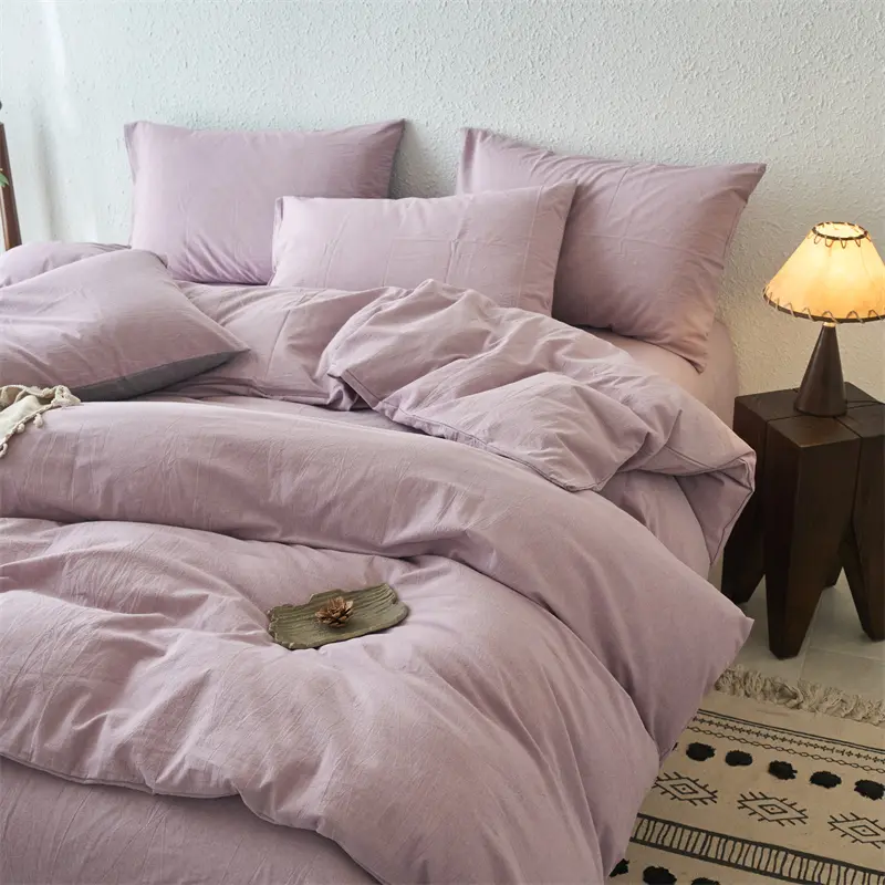 Luxury 100% Washed Cotton Yarn-Dyed Solid Color 3-Piece Duvet Cover Set (1 Duvet Cover + 2 Pillowcases), Ultra-Soft Bedding Set