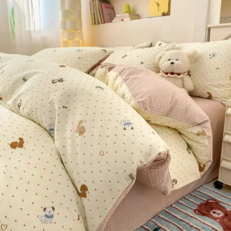Luxury 100% Cotton 3-Piece Duvet Cover Set (1 Duvet Cover + 2 Pillowcases), Minimalist Cartoon Design, Ultra-Soft Bedding Set
