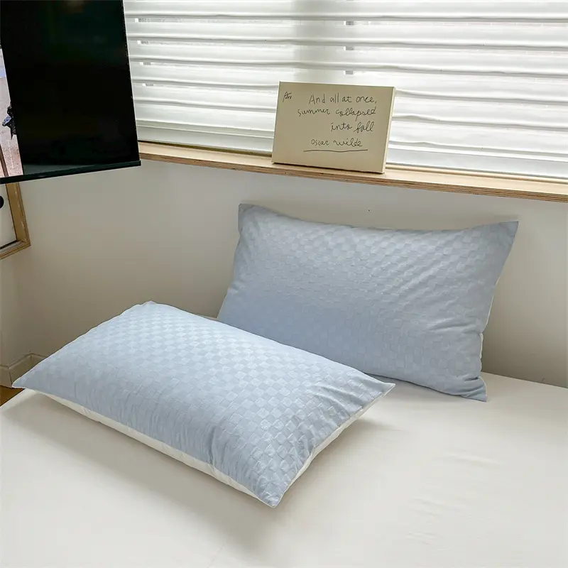 New Arrival Washed Cotton Waffle Jacquard Bedding Set,Duvet Cover with Zipper, Pillow Cases,Contrasting Color Super Soft