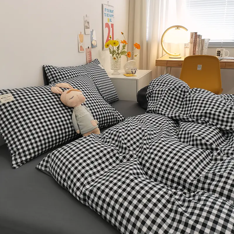 Classic Plaid Bedding Set, 1 Duvet Cover 2 Pillowcases, Brushed Microfiber, Ultra-soft,Bed Set for 1/2 People