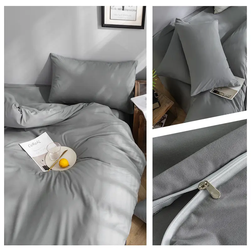 100% Cotton Bedding Set 3Pcs,Duvet Cover,Skin Friendly Breathable,2 Pillowcases,Twin Full Single Double Size,Solid Color