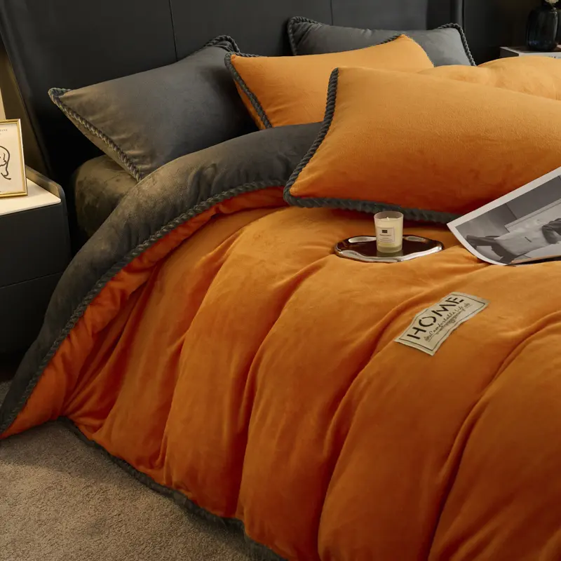 High-Weight Flannel Duvet Cover 1Pc- European Piping, Color-Blocked Design, Plush Comfort for a Chic Bedroom Upgrade