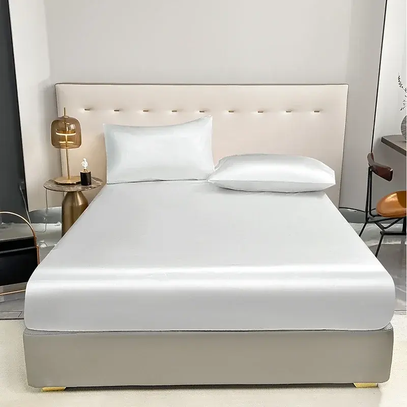 Stylish Satin Waterproof Bed Fitted Sheet - Premium Quality, Easy Clean, Secure Fit for Twin/Full/King/Queen Mattresses