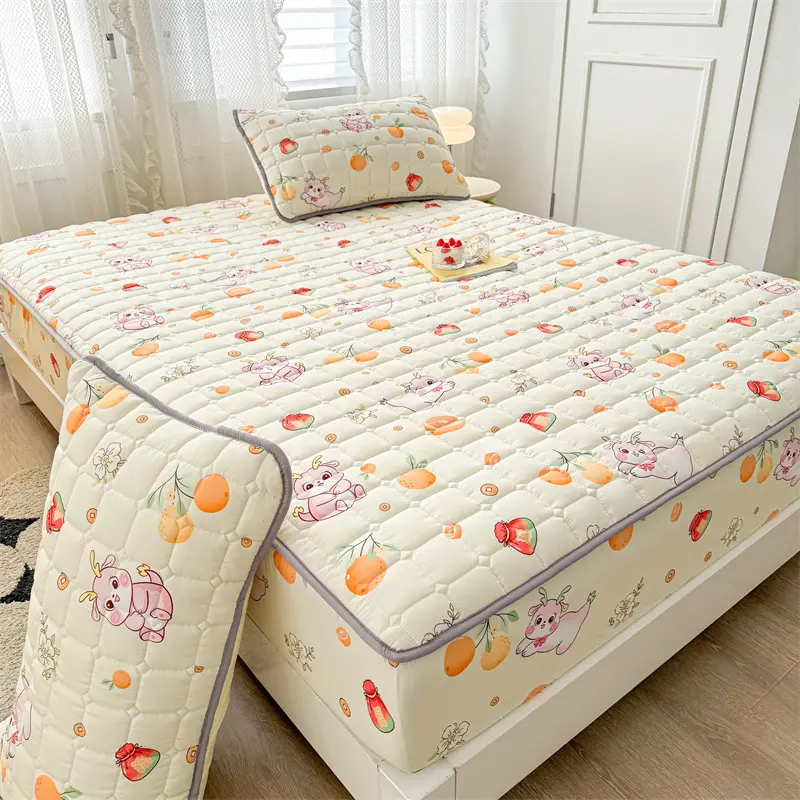 Adorable Quilted Washed Cotton Fitted Mattress Cover - Super Cute Girl's Design, Hypoallergenic