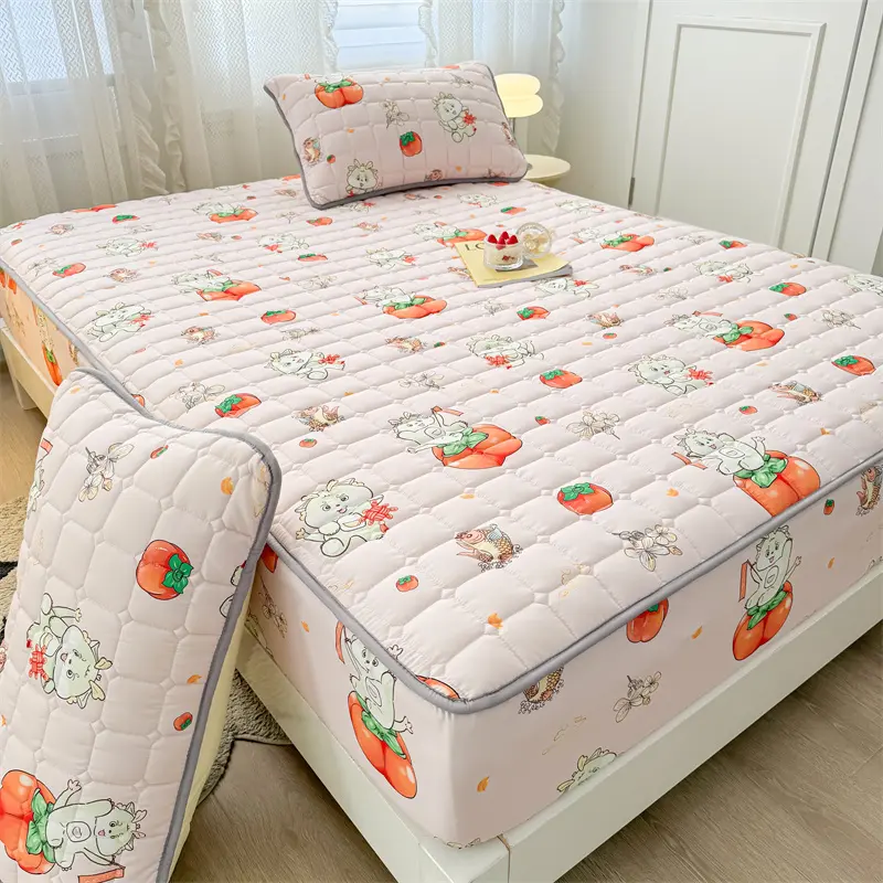 Adorable Quilted Washed Cotton Fitted Mattress Cover - Super Cute Girl's Design, Hypoallergenic
