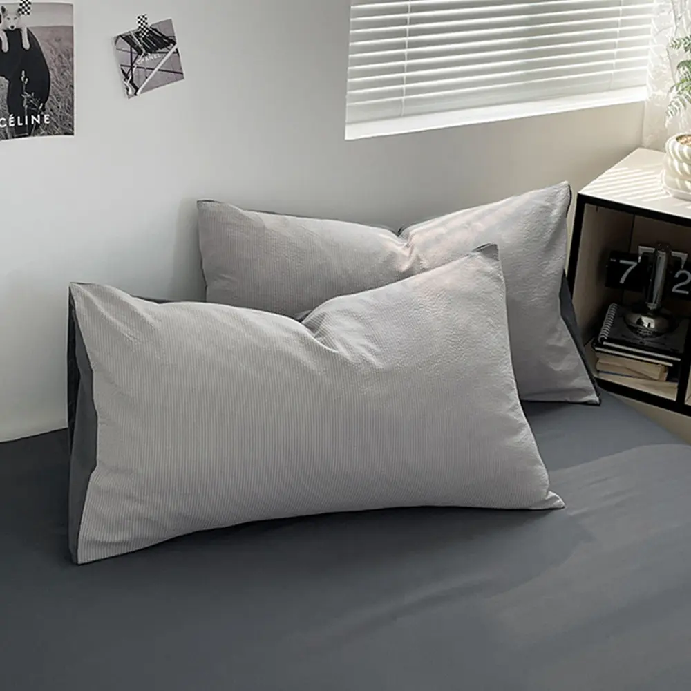 Solid Dual-Tone Ultra-Soft Bubble Cotton Bedding Set - 3-Piece With Duvet Cover& Pillowcases, Simple Style, Washable, Non-Fading