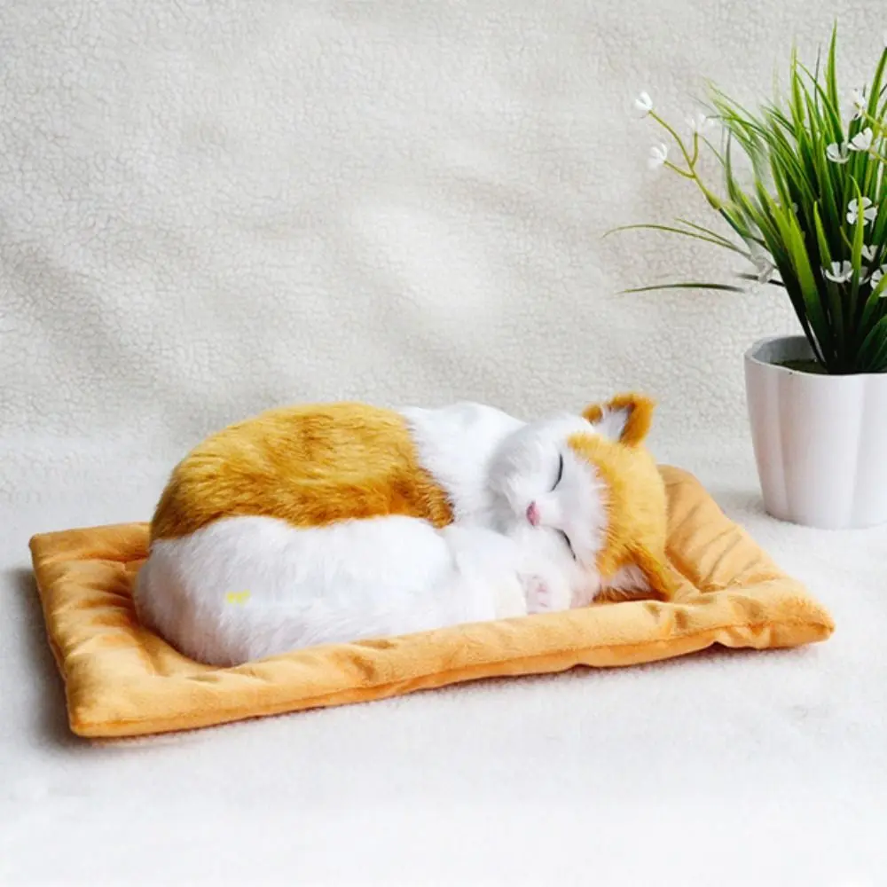 Realistic Cat Dog Sleeping Plush Ornament Breathing Furry Cat Dog Stuffed Toy With Mat Electronic Pet For Home Bedroom Decor
