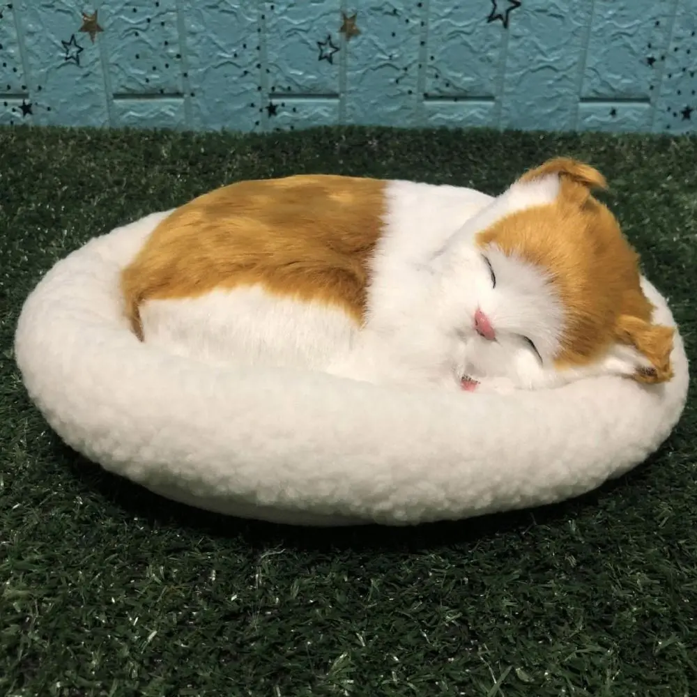 Realistic Cat Dog Sleeping Plush Ornament Breathing Furry Cat Dog Stuffed Toy With Mat Electronic Pet For Home Bedroom Decor
