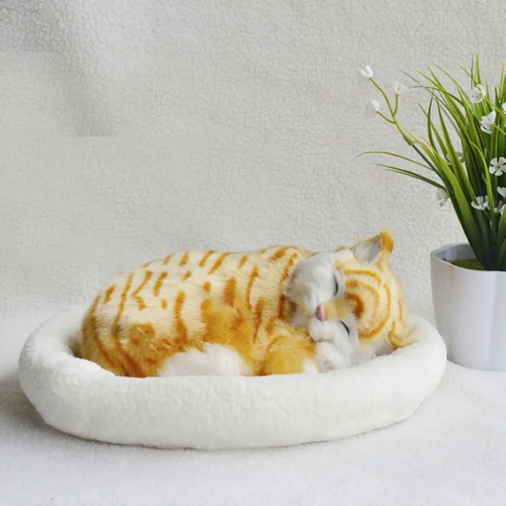 Realistic Cat Dog Sleeping Plush Ornament Breathing Furry Cat Dog Stuffed Toy With Mat Electronic Pet For Home Bedroom Decor