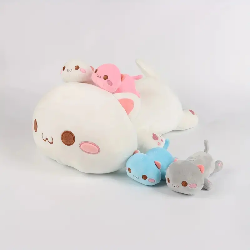 47cm Mother cat brings 4 mini kitten plush toys Love Cat zipper toys for boys and girls Christmas and Halloween gifts