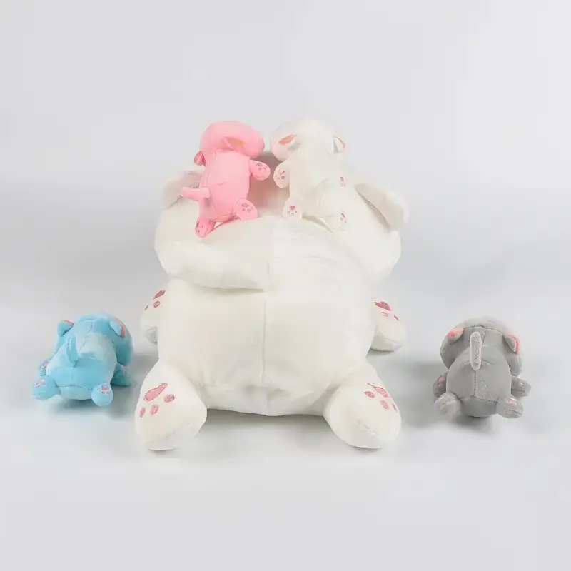 47cm Mother cat brings 4 mini kitten plush toys Love Cat zipper toys for boys and girls Christmas and Halloween gifts