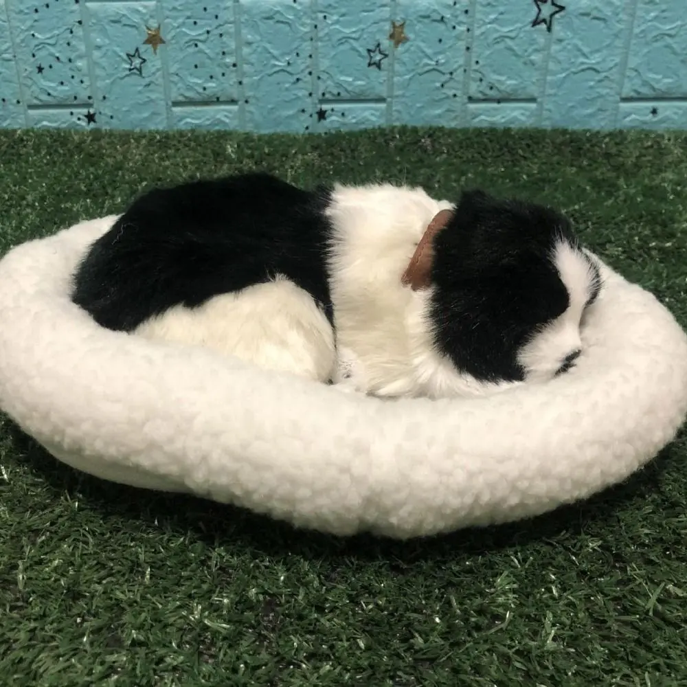 Realistic Cat Dog Sleeping Plush Ornament Breathing Furry Cat Dog Stuffed Toy With Mat Electronic Pet For Home Bedroom Decor