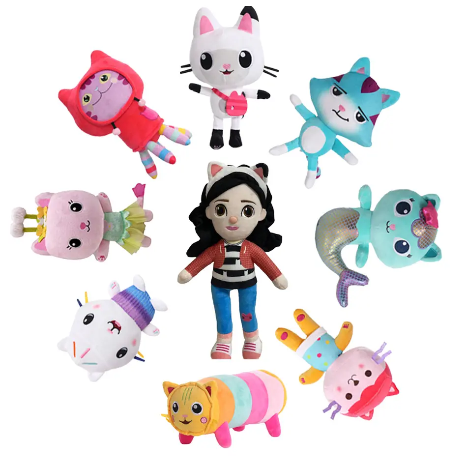 Hot Gabby Dollhouse Plush Toy Mercat Cartoon Stuffed Animals Smiling Cat Car Cat Hug Gaby Girl Dolls Kids Birthday Gifts