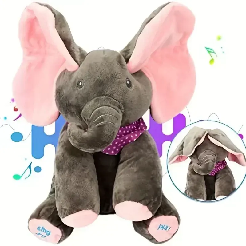 11.8inch Hide-and-seek Plush Elephant Toy Soothing Baby Hide-and-seek Game Toy Singing Interactive Musical Toys Gifts