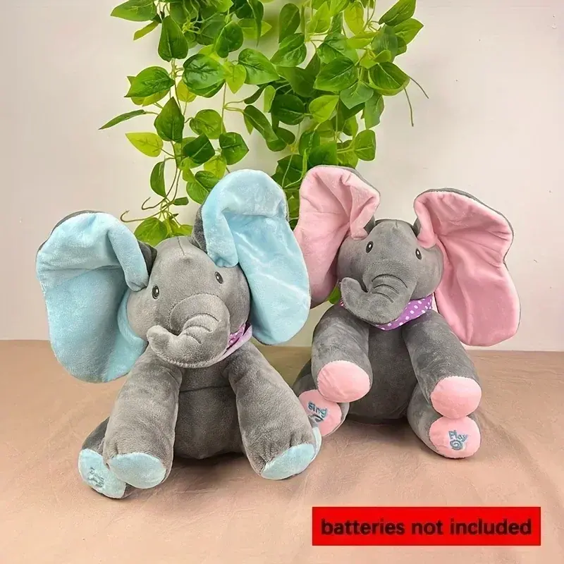 11.8inch Hide-and-seek Plush Elephant Toy Soothing Baby Hide-and-seek Game Toy Singing Interactive Musical Toys Gifts