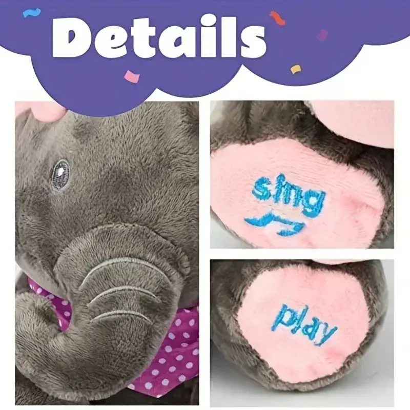 11.8inch Hide-and-seek Plush Elephant Toy Soothing Baby Hide-and-seek Game Toy Singing Interactive Musical Toys Gifts