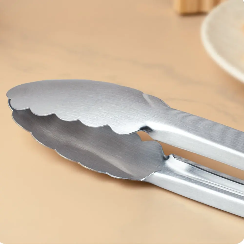 New Stainless Steel Barbecue Tongs Non-Slip Lengthened Bread Tongs Thickened Silver Food Tongs Camping Supplies