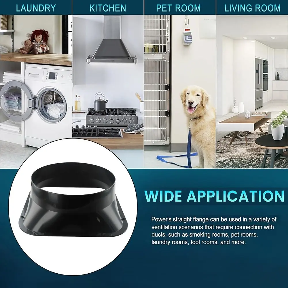 Fan Connection ABS Wall Flange Connector Black 100-300MM Ventilation Pipe Joint Air Ducting Connection Ventilation Pipe