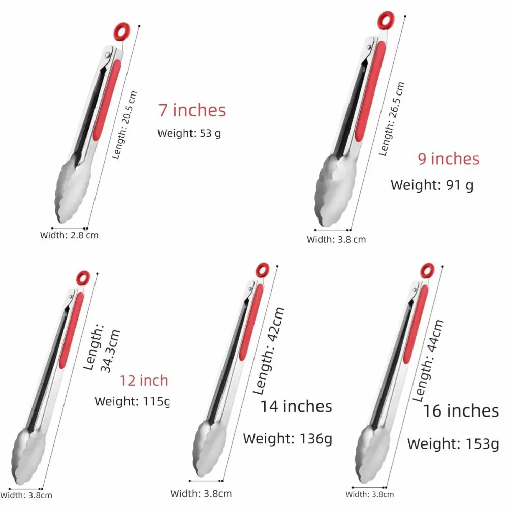 New Stainless Steel Barbecue Tongs Non-Slip Lengthened Bread Tongs Thickened Silver Food Tongs Camping Supplies