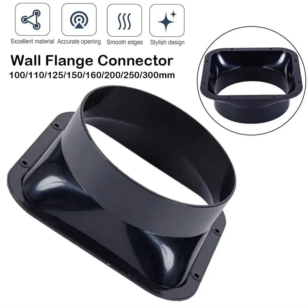 Fan Connection ABS Wall Flange Connector Black 100-300MM Ventilation Pipe Joint Air Ducting Connection Ventilation Pipe