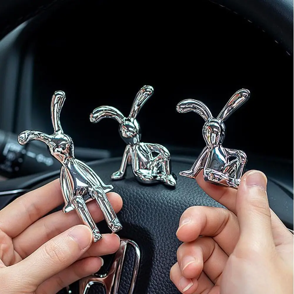 Cartoon Rabbit Decorative Ornaments Long Eared Rabbit Cute Rabbit 3D Ornament Electroplating Eco-friendly Plastic