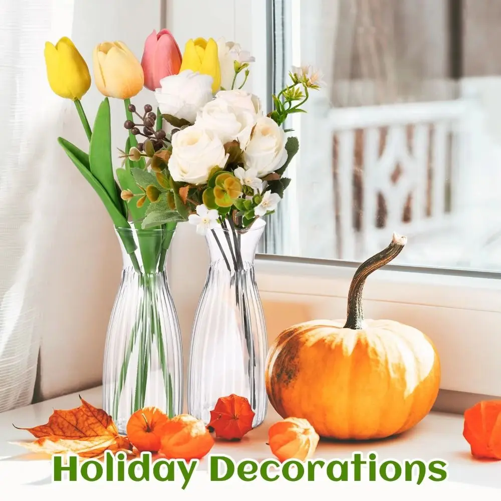 New Transparent Plastic Flower Vase Hydroponic Home Desk Decor Striped Vases Bouquet DIY Supplies Plants Pot