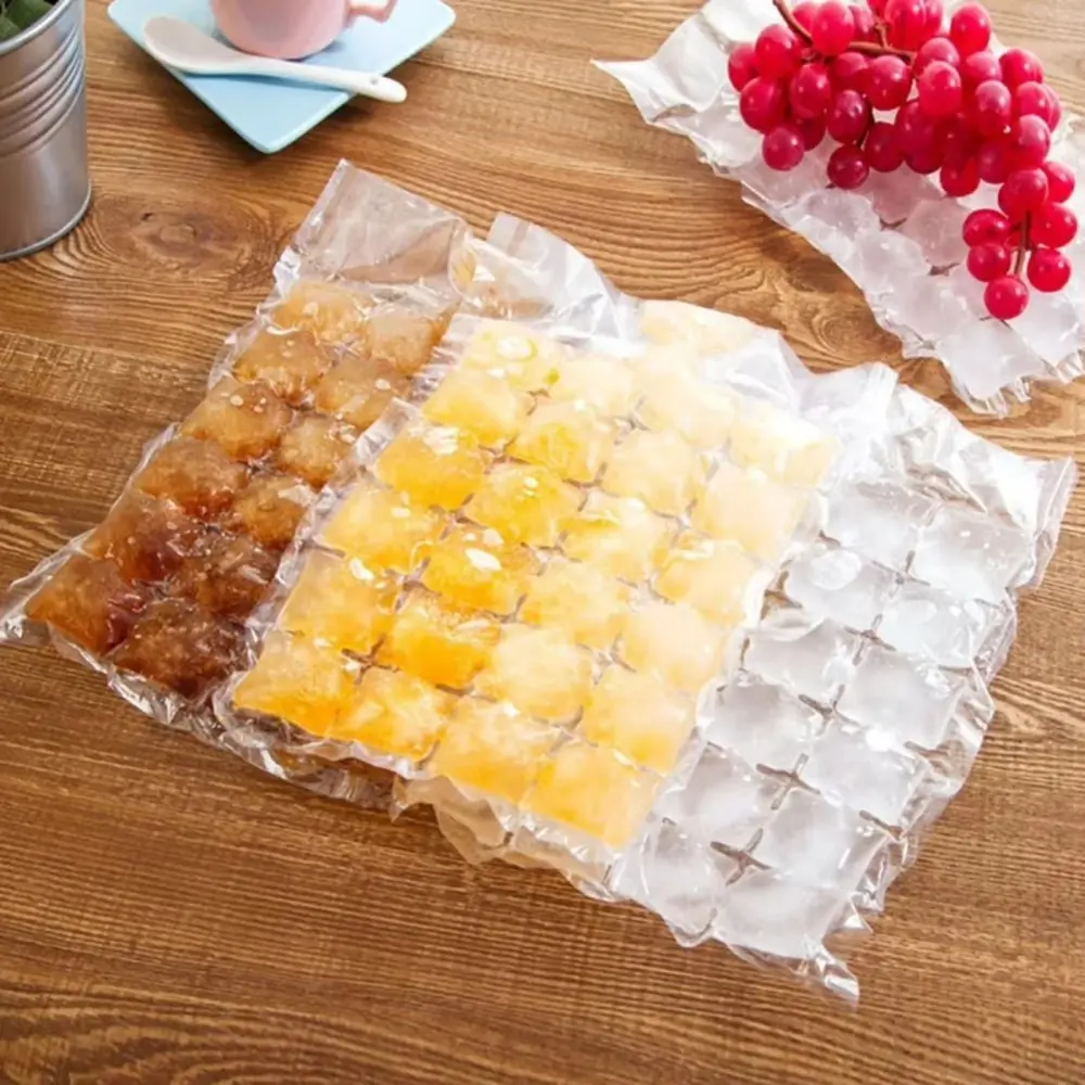 10PCS Portable Disposable Ice-making Bags Edible Frozen Lattice Ice Cube Bags Self-Seal Transparent Faster Freezing Ice Maker