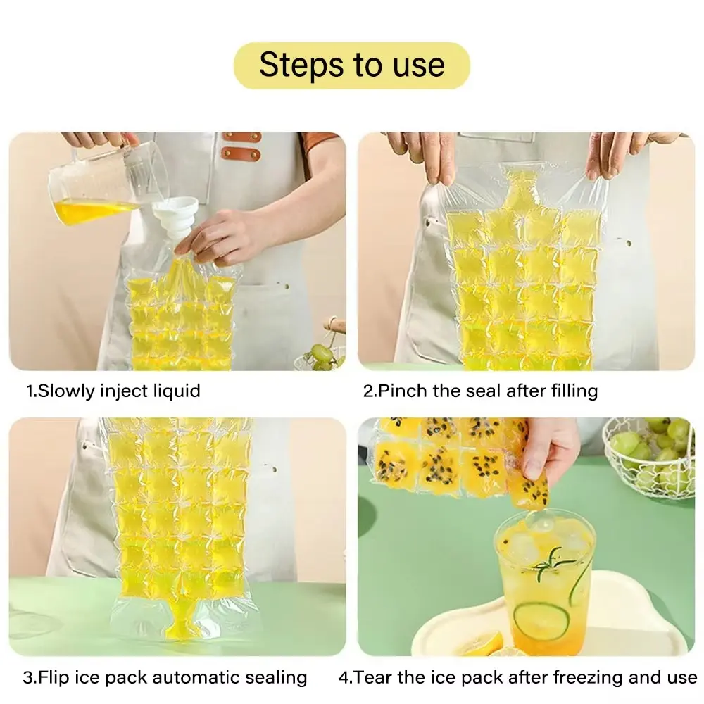 10PCS Portable Disposable Ice-making Bags Edible Frozen Lattice Ice Cube Bags Self-Seal Transparent Faster Freezing Ice Maker