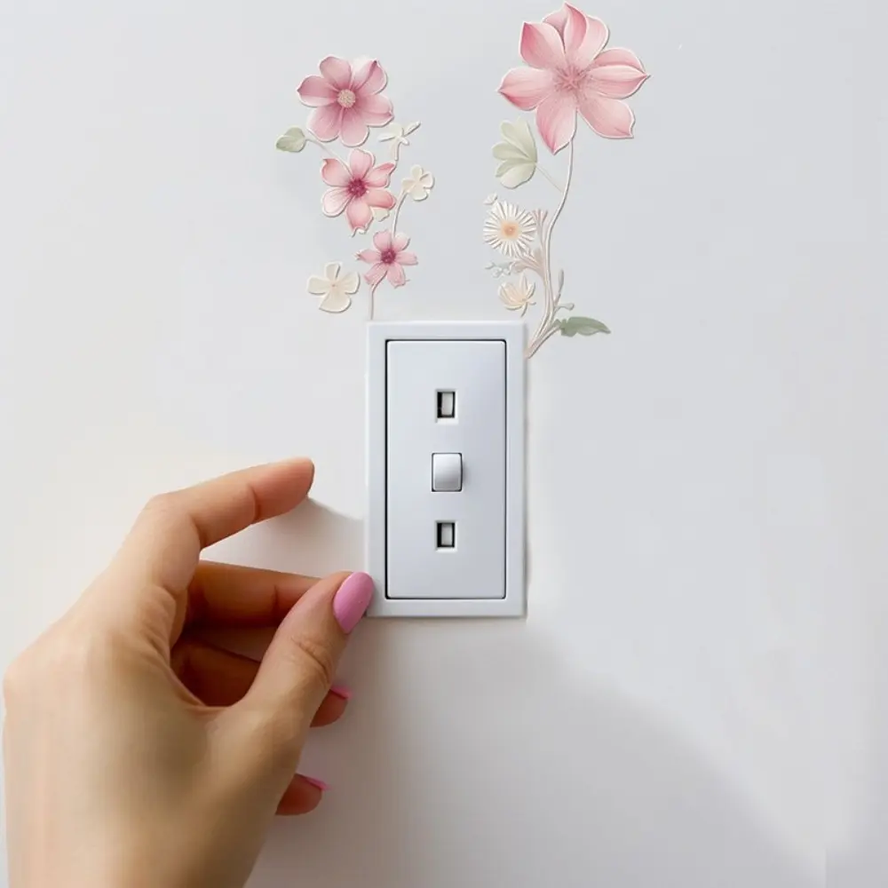 Beautiful Flowers Switch Wall Sticker Removable PVC Waterproof Sticker DIY Home Decoration Stickers Bedroom Bathroom Living Room