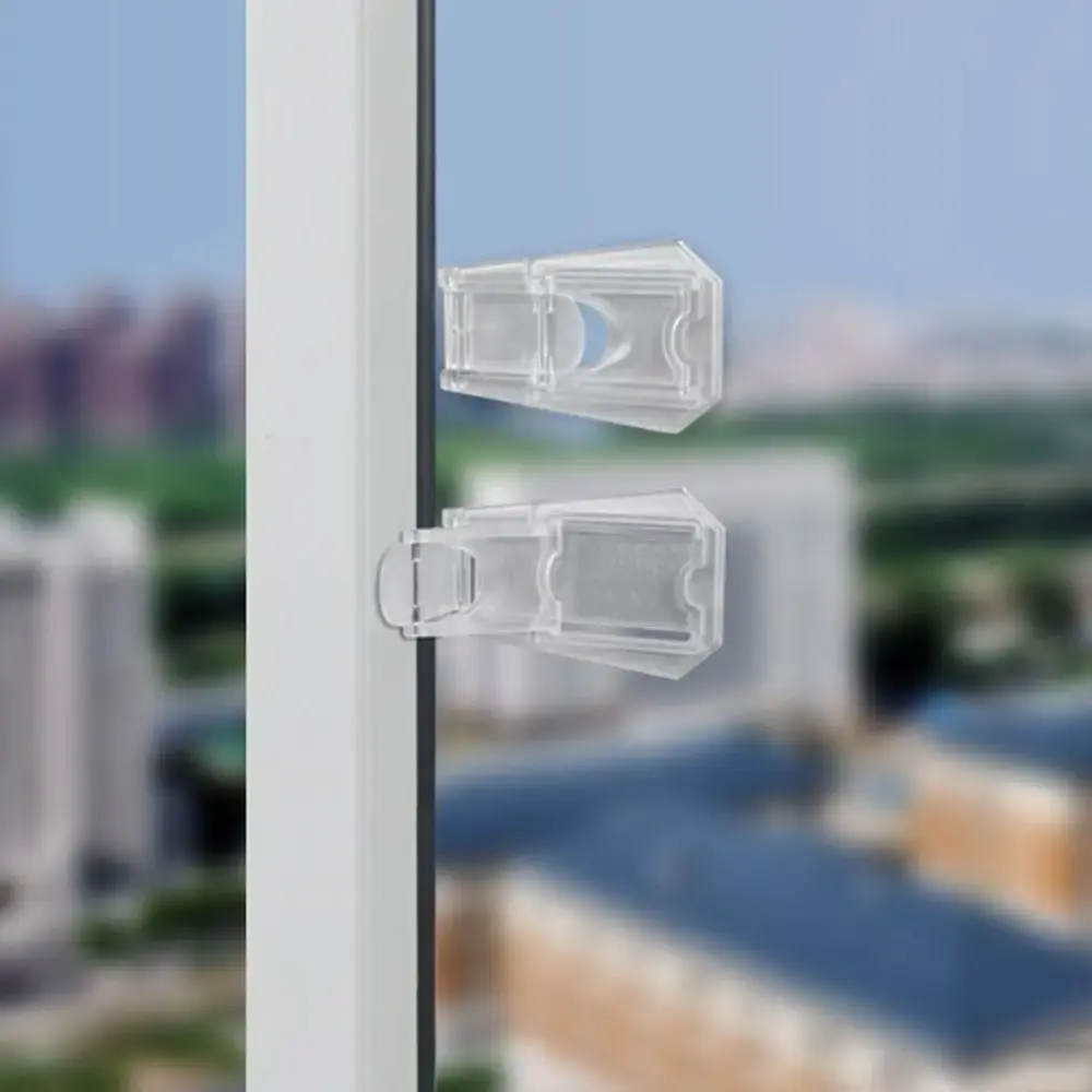 Transparent Sliding Door Lock Self-adhesive Anti-pinch Sliding Sash Stopper Strong Fixation Cabinet Door Lock