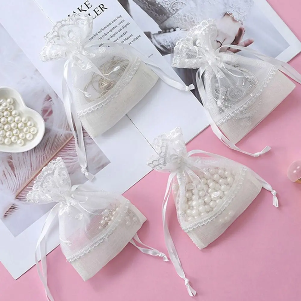 High Quality White Gift Bag Gauze Festival Favor Drawstring Pocket Packing Storage Bag Wedding