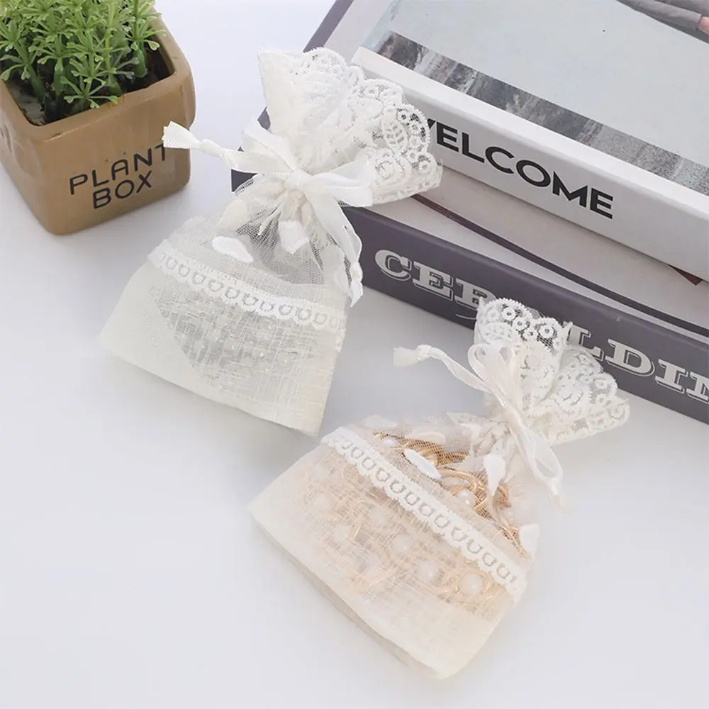 High Quality White Gift Bag Gauze Festival Favor Drawstring Pocket Packing Storage Bag Wedding