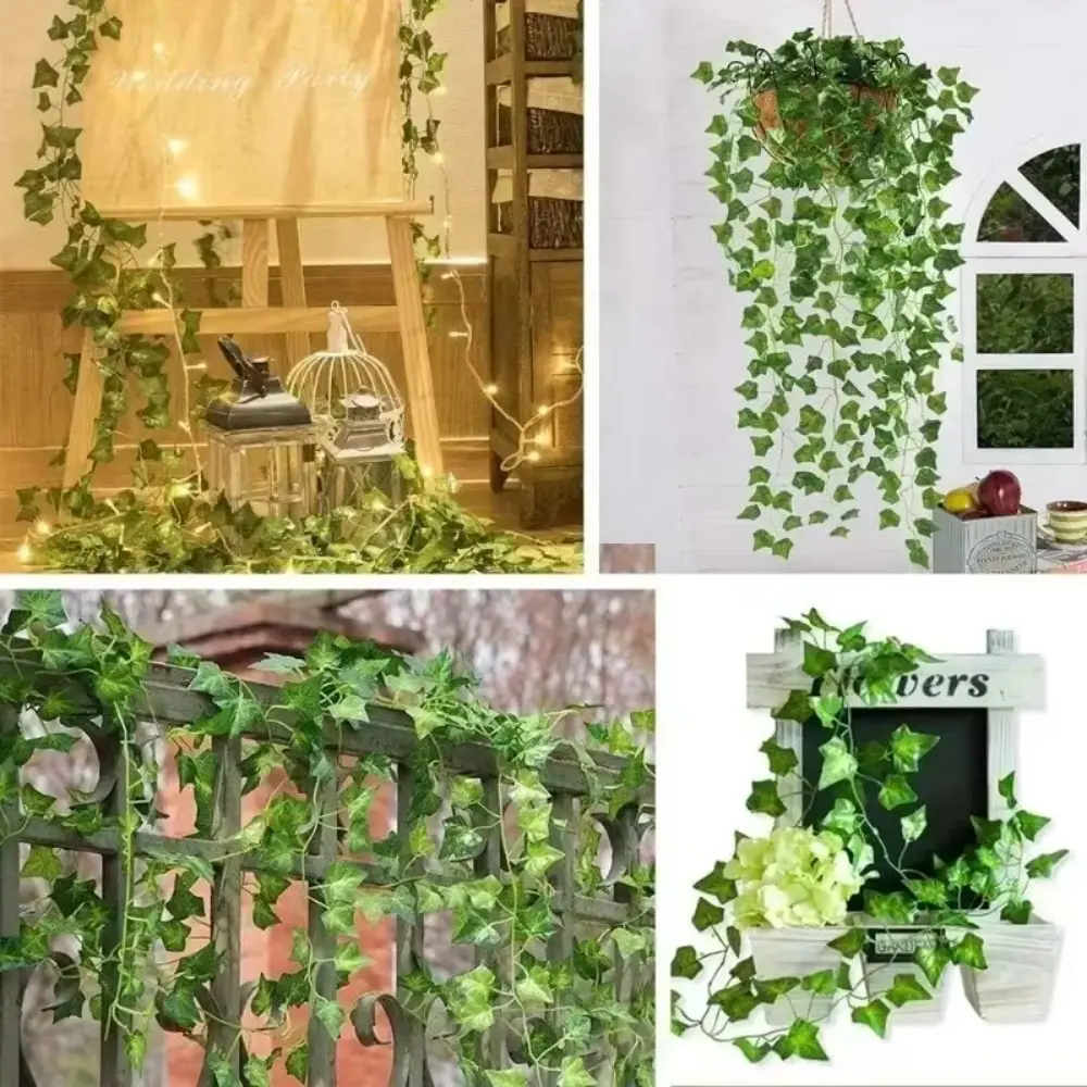 Green Color Artificial Ivy Leaf Flexible Vine Lightweight Hanging Garland DIY Craft Plastic Material Artificial Vine