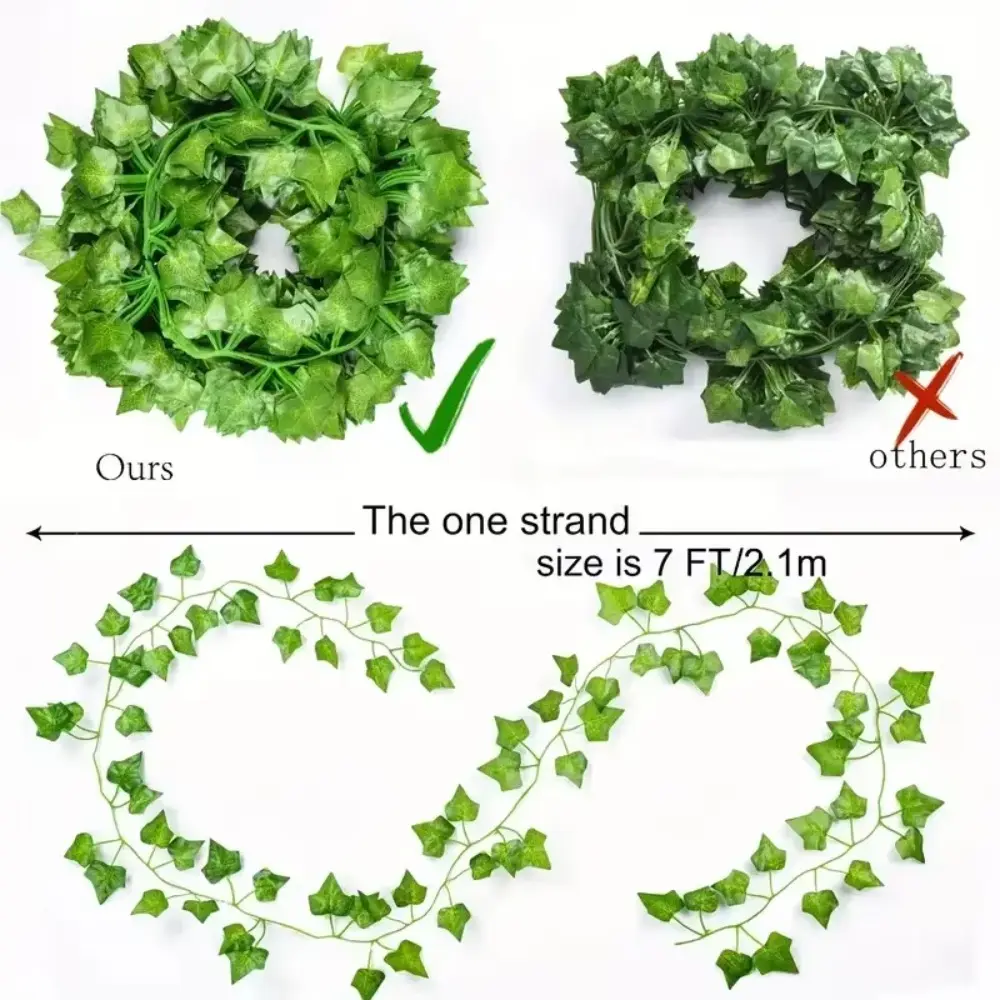 Green Color Artificial Ivy Leaf Flexible Vine Lightweight Hanging Garland DIY Craft Plastic Material Artificial Vine