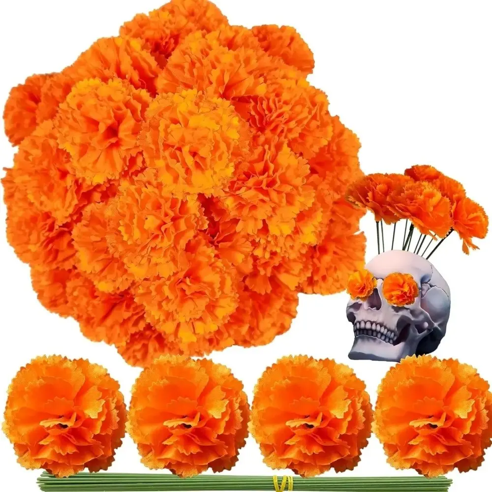 Portable Marigold Artificial Flowers Home DIY Craft Multifunctional Marigold Flower Head Party Decor Marigold Flower Arrangement