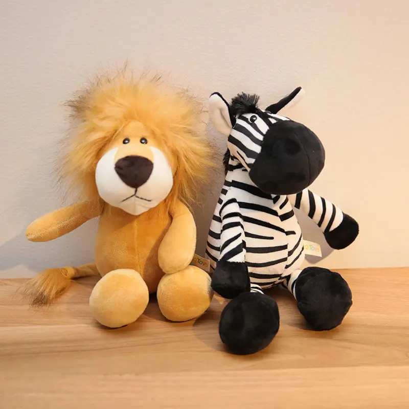 25cm Soft Animal World Plush Toys Zebra Lion Elephant Fox Raccoon Giraffe Forest Animals Appease Playmate Doll Christmas Gifts