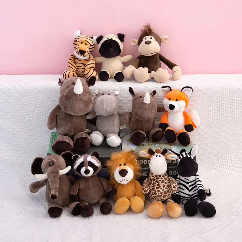 25cm Soft Animal World Plush Toys Zebra Lion Elephant Fox Raccoon Giraffe Forest Animals Appease Playmate Doll Christmas Gifts