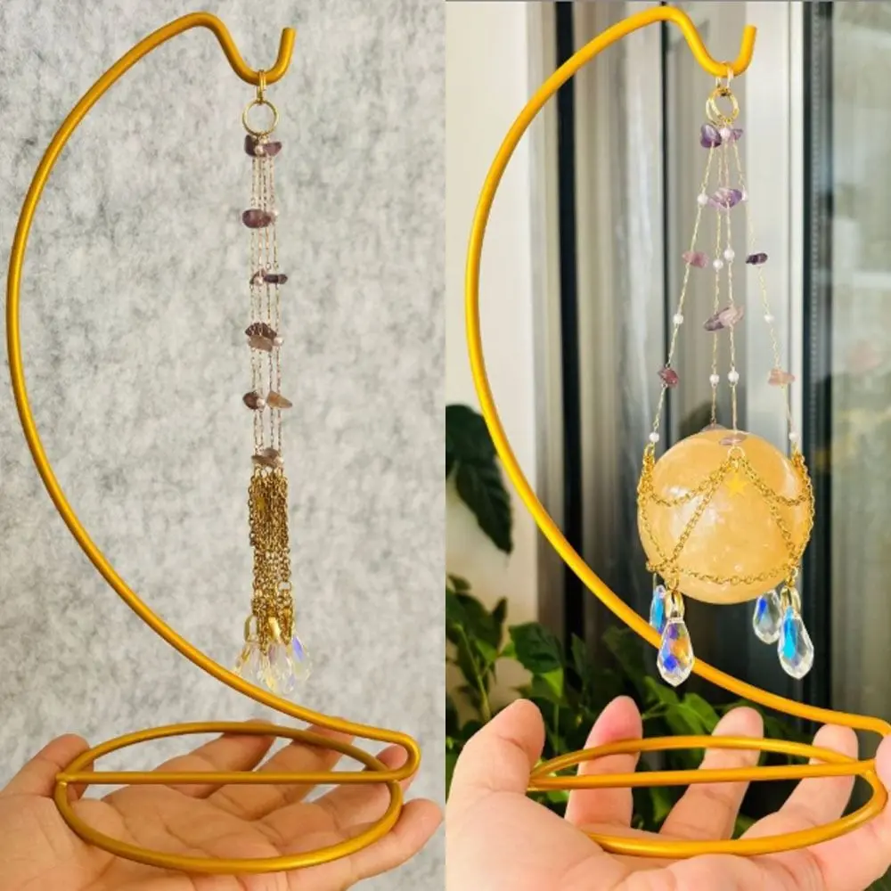 with Display Stand Amethyst Crystal Holder Cage Interchangeable Gold Color Home Decoration Crafts Stainless Steel Stone Holder