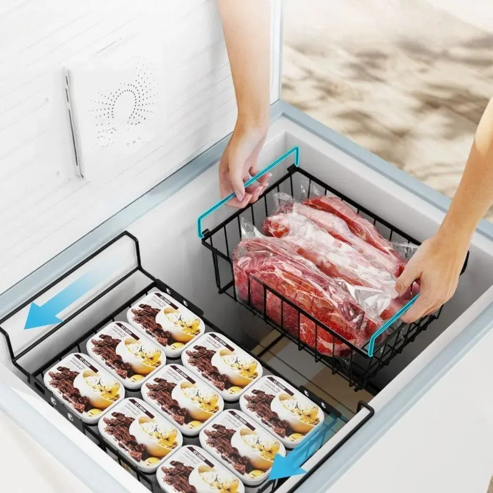 3pcs/set Foldable Handle Stackable Freezer Basket Multifunction Easy Access Kitchen Racks Organizer Space Saving Food Sorting