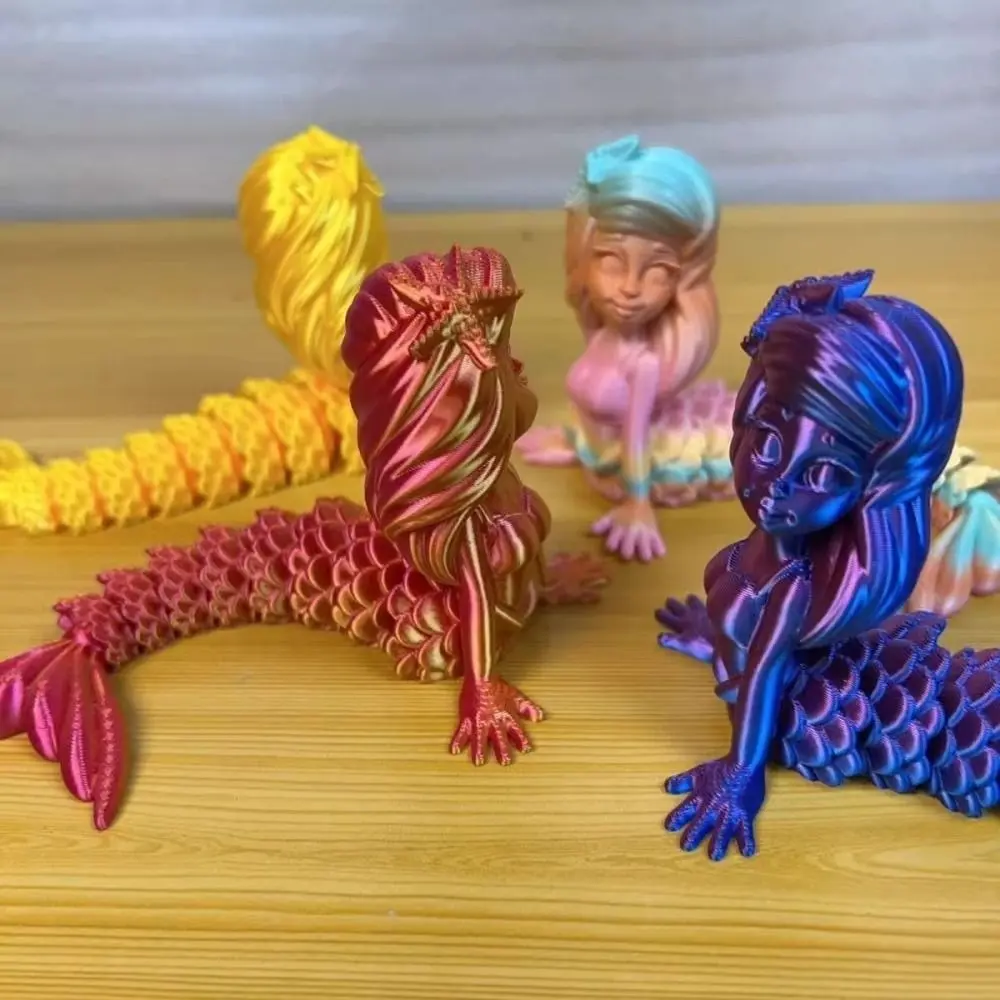 Plastic 3D Printed Mermaid Figurine Multi-jointed Movable Animal Simulation Model 6 Colors Mermaid Desktop Ornaments